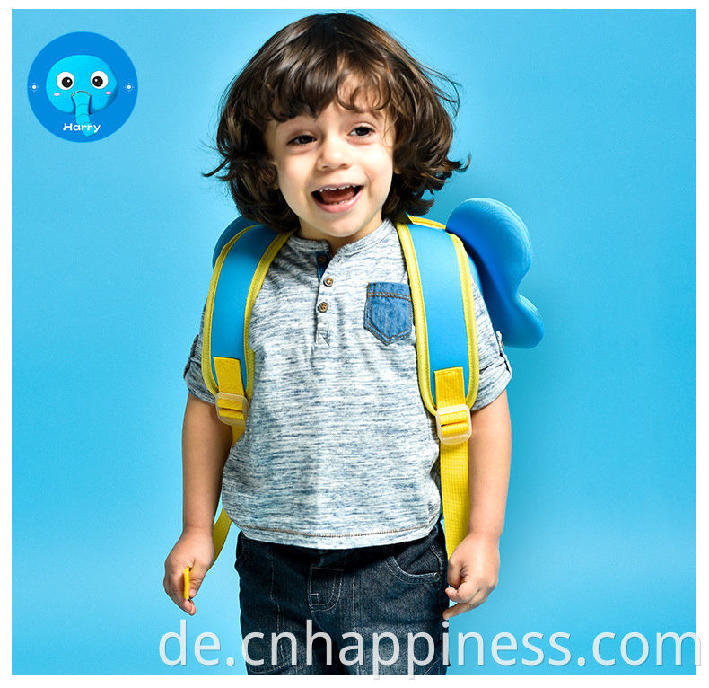 Benutzerdefinierte Markenname Cartoons Blue Elephant Unisex Kiddies Vorschule Rucksack Smiley Baby Back Pack Kleinkind Girl Rucksack Geldbeutel